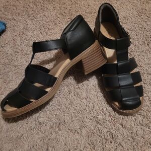 Dr. Scholl's Black Rate Up Day Fisherman Sandals Block Heel Size 8